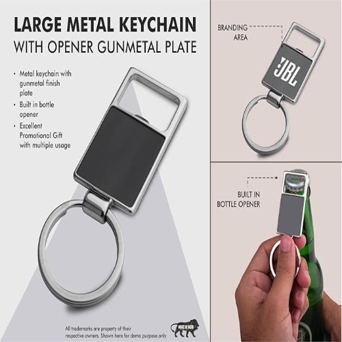Metal Rectangle Bottle Opener Keychain with Round Ring (SS-211)