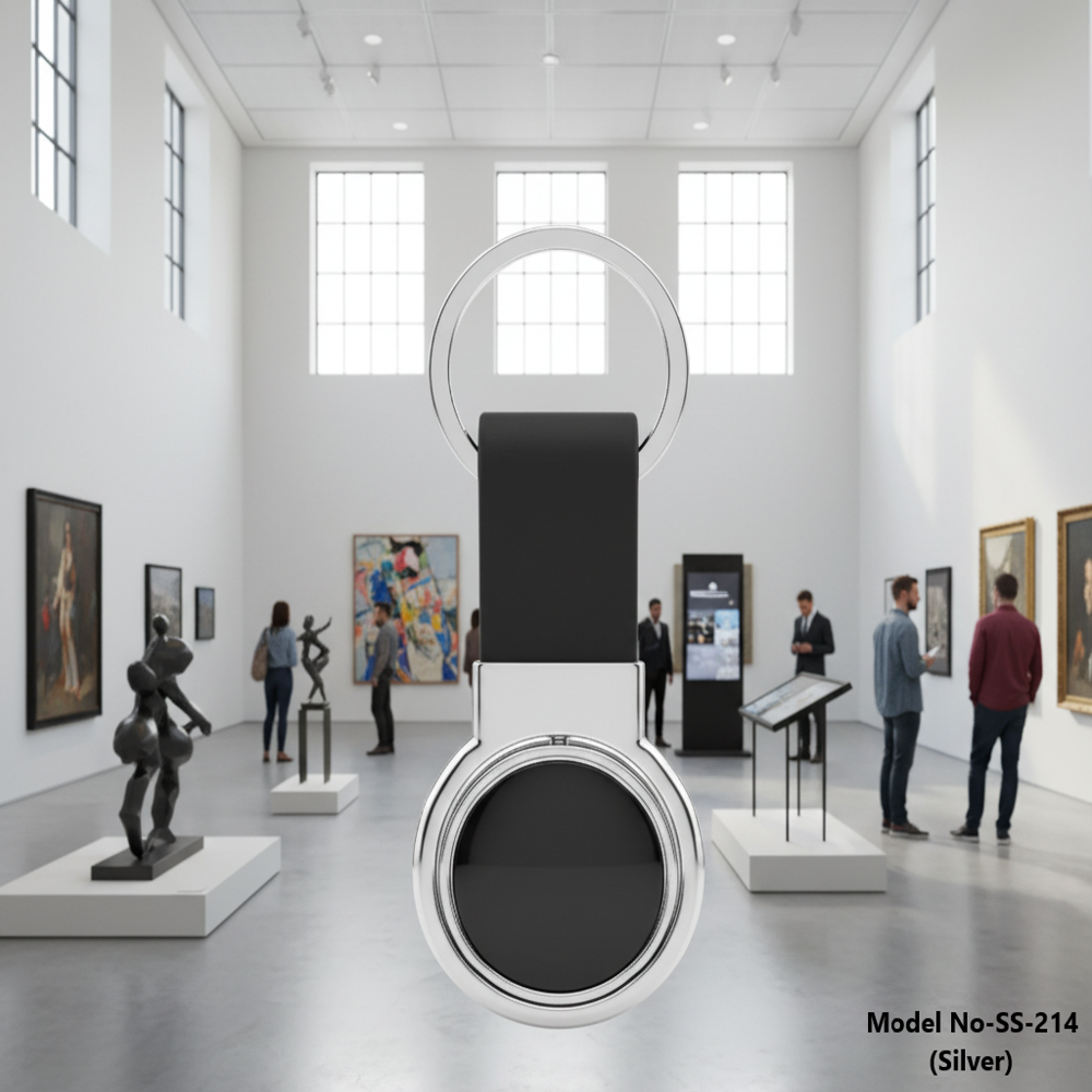 Golden & Silver Round Metal With Leather Keychain Revol-ving (SS-214)