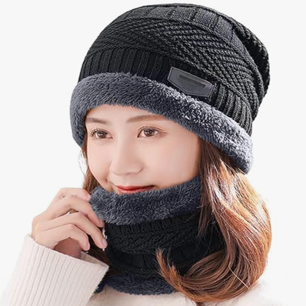Winter Woolen Cap & Muffler Set - Age Group: Women