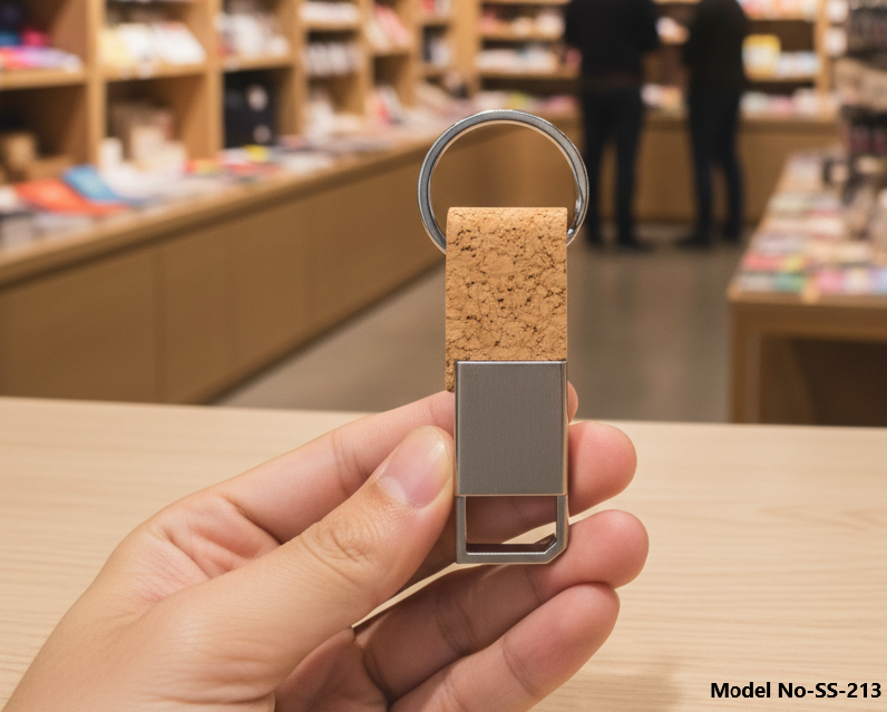 Premium Eco-Friendly Cork Finish Metal Bottle Opener Keychain (SS-213)