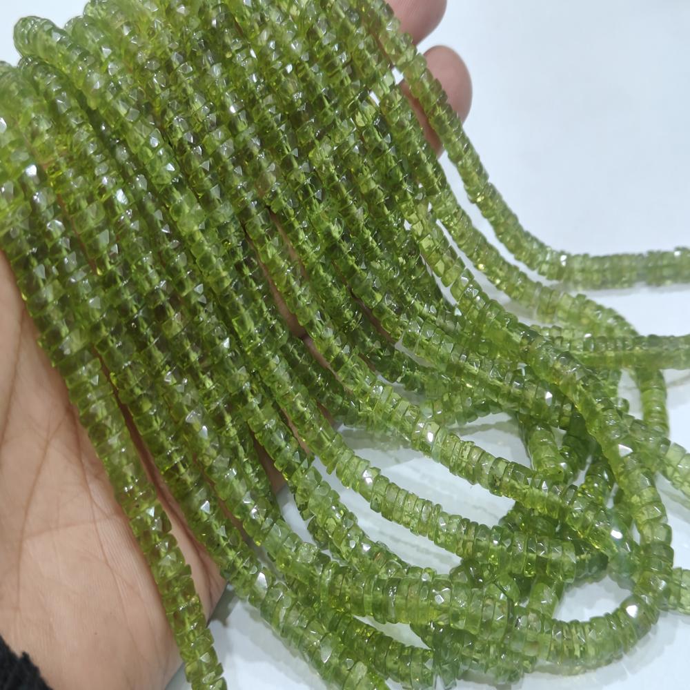 Natural Peridot Rondelle Faceted 5-6mmTyre Shape Beads sold per Strand 8 inches long