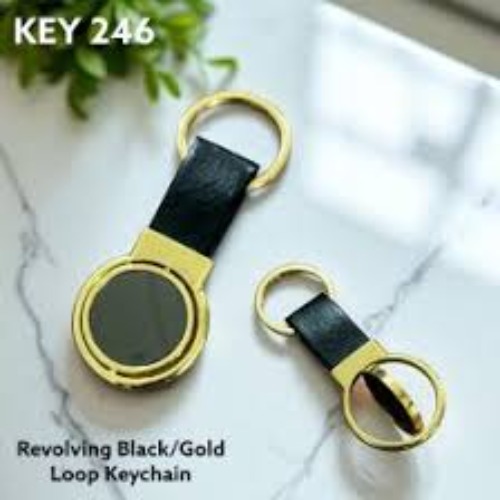 Golden & Silver Round Metal With Leather Keychain Revol-ving (SS-214)