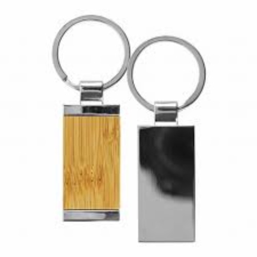 Premium Wooden & Metal Rectangle Keychain with Logo Branding (SS-215)