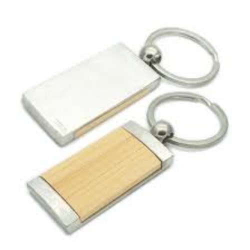 Premium Wooden & Metal Rectangle Keychain with Logo Branding (SS-215)