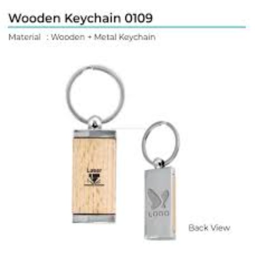 Premium Wooden & Metal Rectangle Keychain with Logo Branding (SS-215)