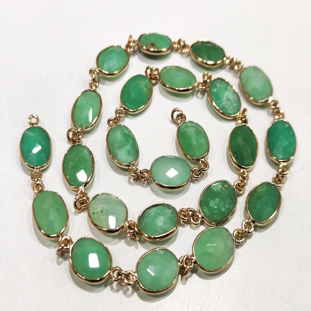 Natural Chrysoprase Oval Briolette Faceted 9x12mm Bezel Connector Chain Sold Per Foot