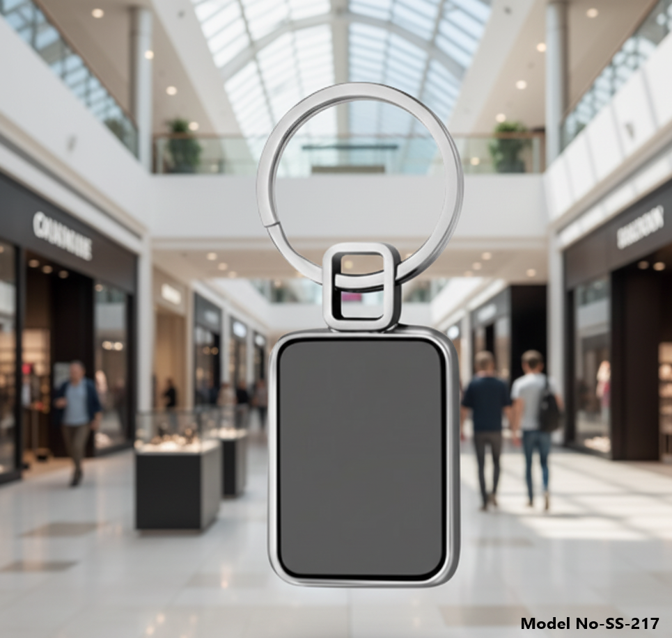 Square Shape Metal Keychain with Black Insert (SS-217)