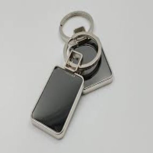 Square Shape Metal Keychain with Black Insert (SS-217)