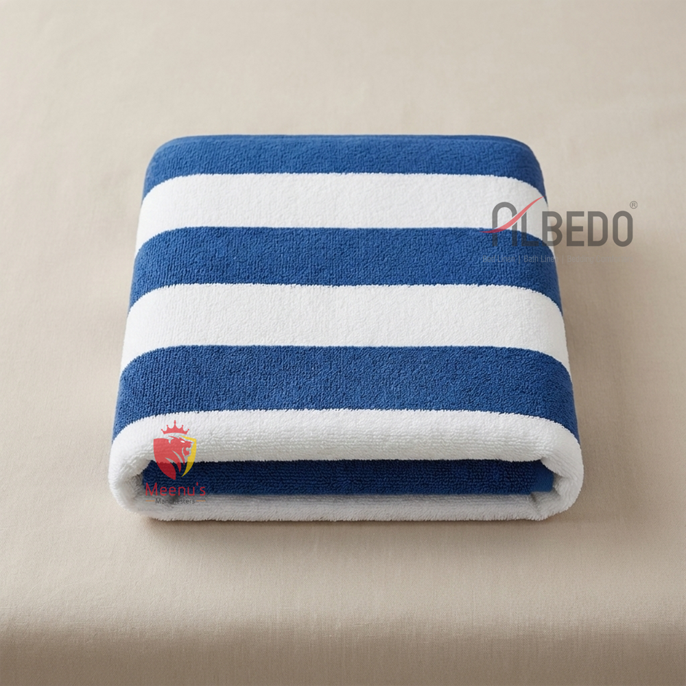 Pool Towel - Linen Material, Quick Dry Design | Blue & White Plain Dyed Style, No Shrinkage, Elegant And Functional