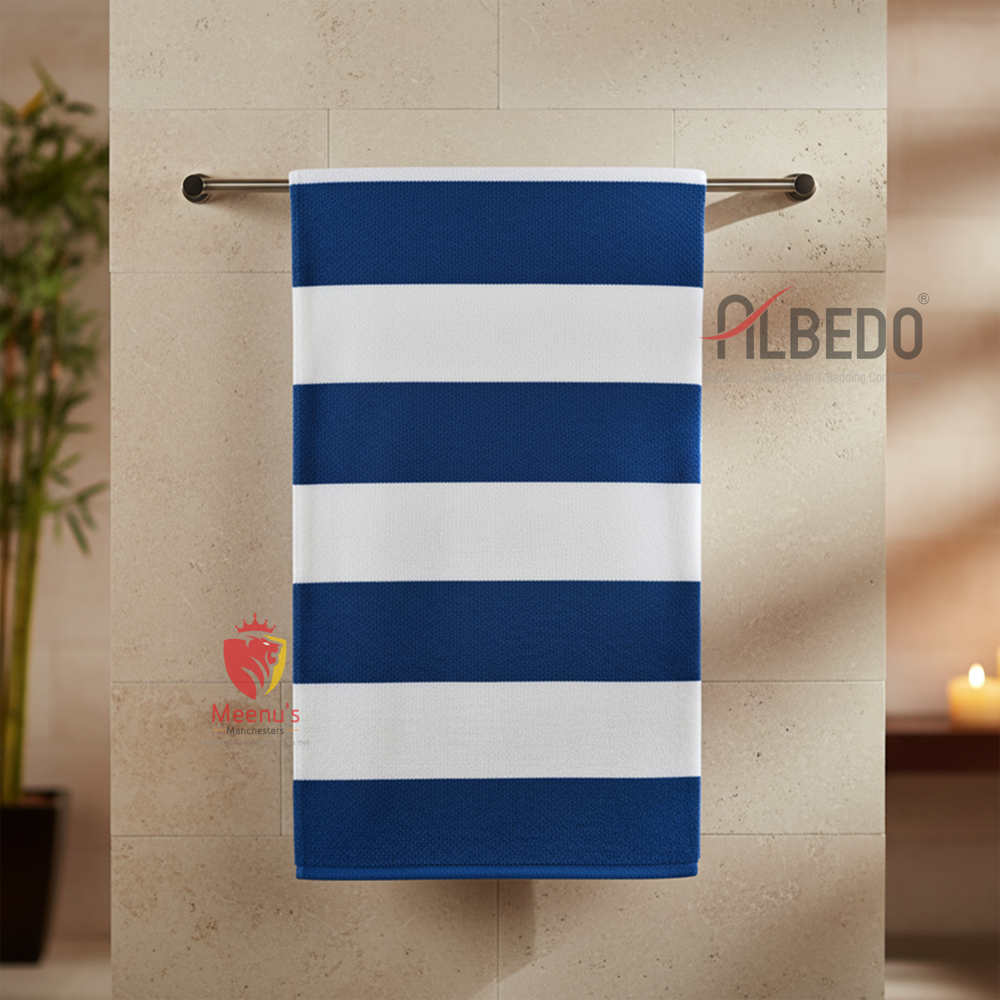 Pool Towel - Linen Material, Quick Dry Design | Blue & White Plain Dyed Style, No Shrinkage, Elegant And Functional