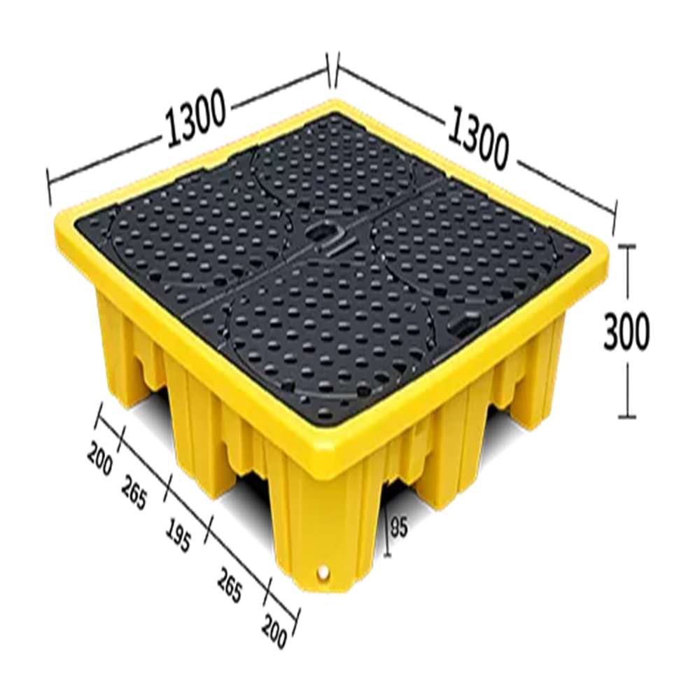 Spill Containment Pallet Four 4 Drum Polyethylene 1300x1300x200 Mm - Capacity: 1000 Kg