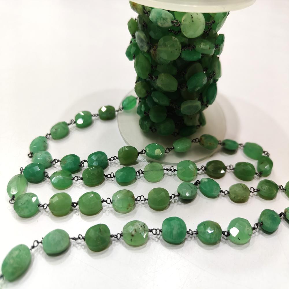 Natural Chrysoprase Oval Faceted 8x10mm Beaded Rosary Chain Sold Per Foot High Quality Chain