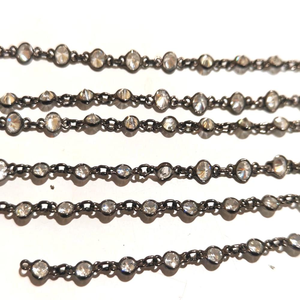 Cubic Zirconia Briolette Round Coin Shape 8mm Bezel Handmade Tiff Connector Chain Sold Per foot CZ Chains