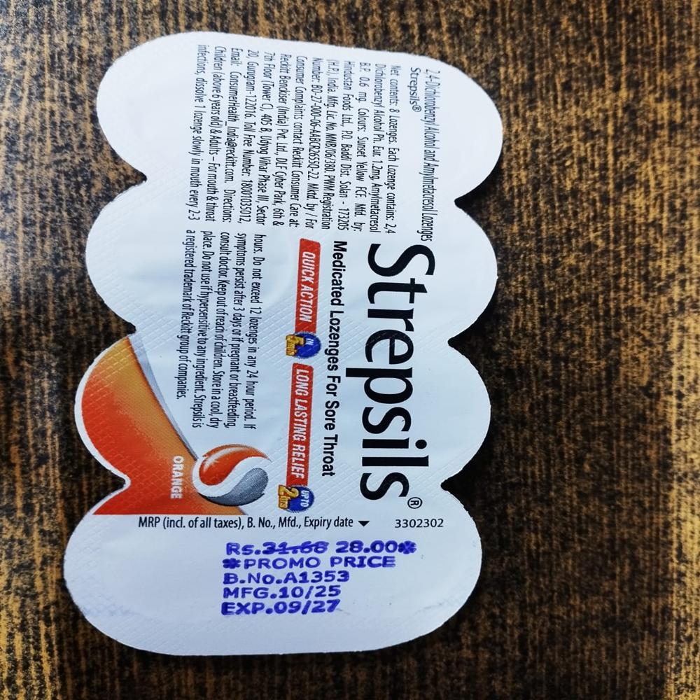 Strepsils (medicated Throat Lozenges For Sore Throat  Flavor Orange)