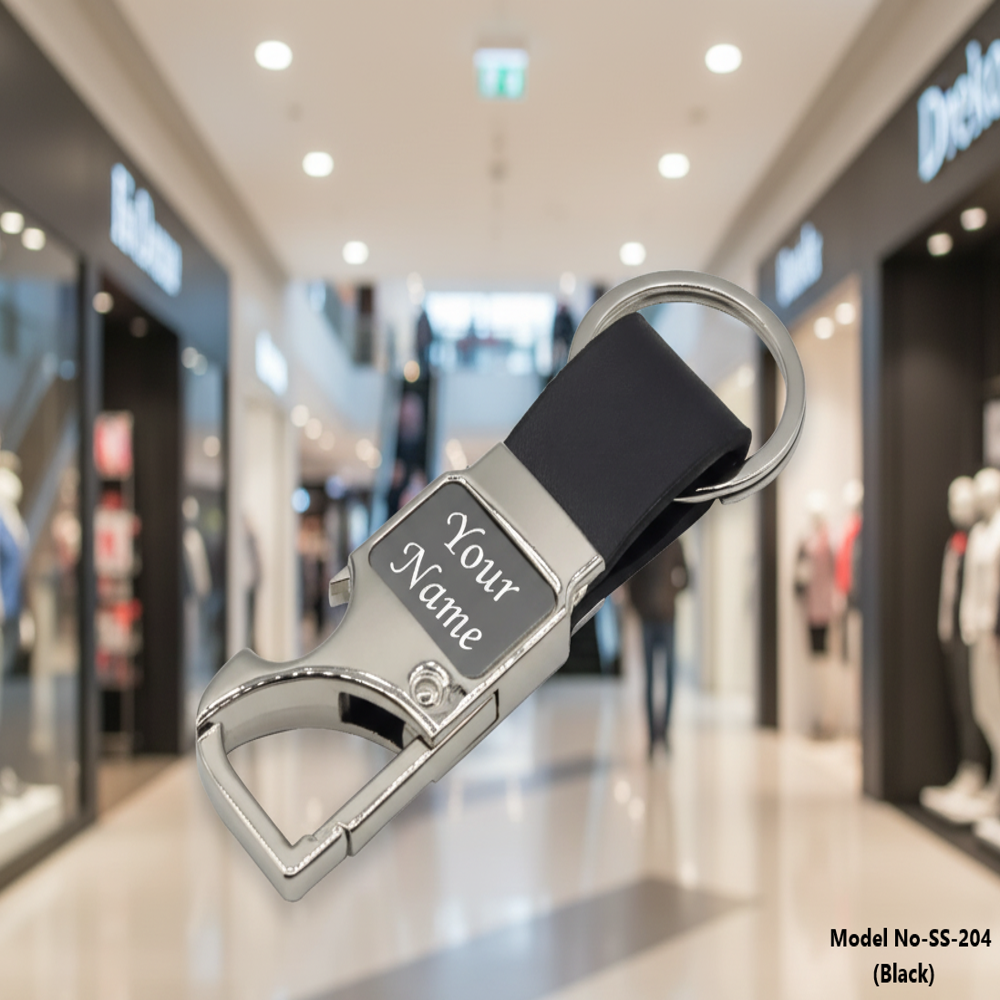 Multi-Functional Metal Keychain with Integrated Bottle Opener and Leatherette Strap (SS-204)