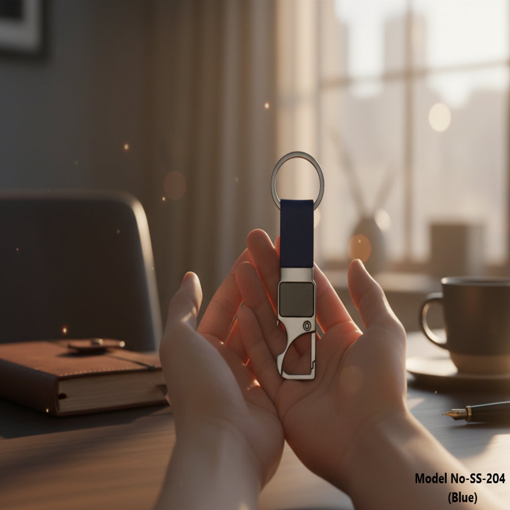 Multi-Functional Metal Keychain with Integrated Bottle Opener and Leatherette Strap (SS-204)