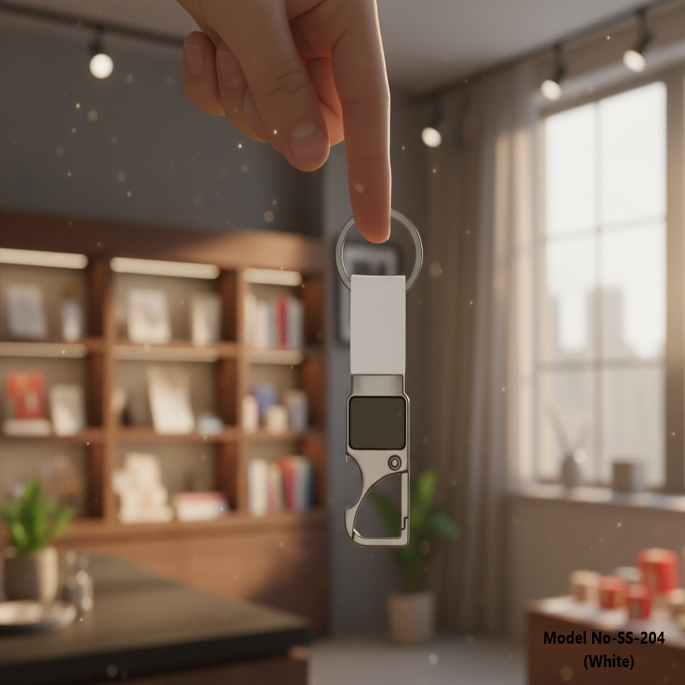 Multi-Functional Metal Keychain with Integrated Bottle Opener and Leatherette Strap (SS-204)