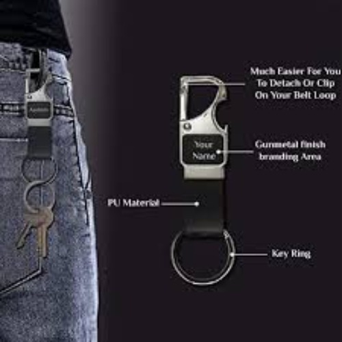 Multi-Functional Metal Keychain with Integrated Bottle Opener and Leatherette Strap (SS-204)
