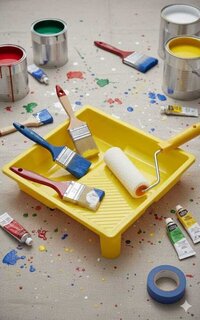 Painting Roller And Tray Set - Bristle Color: White / Black (as Applicable)