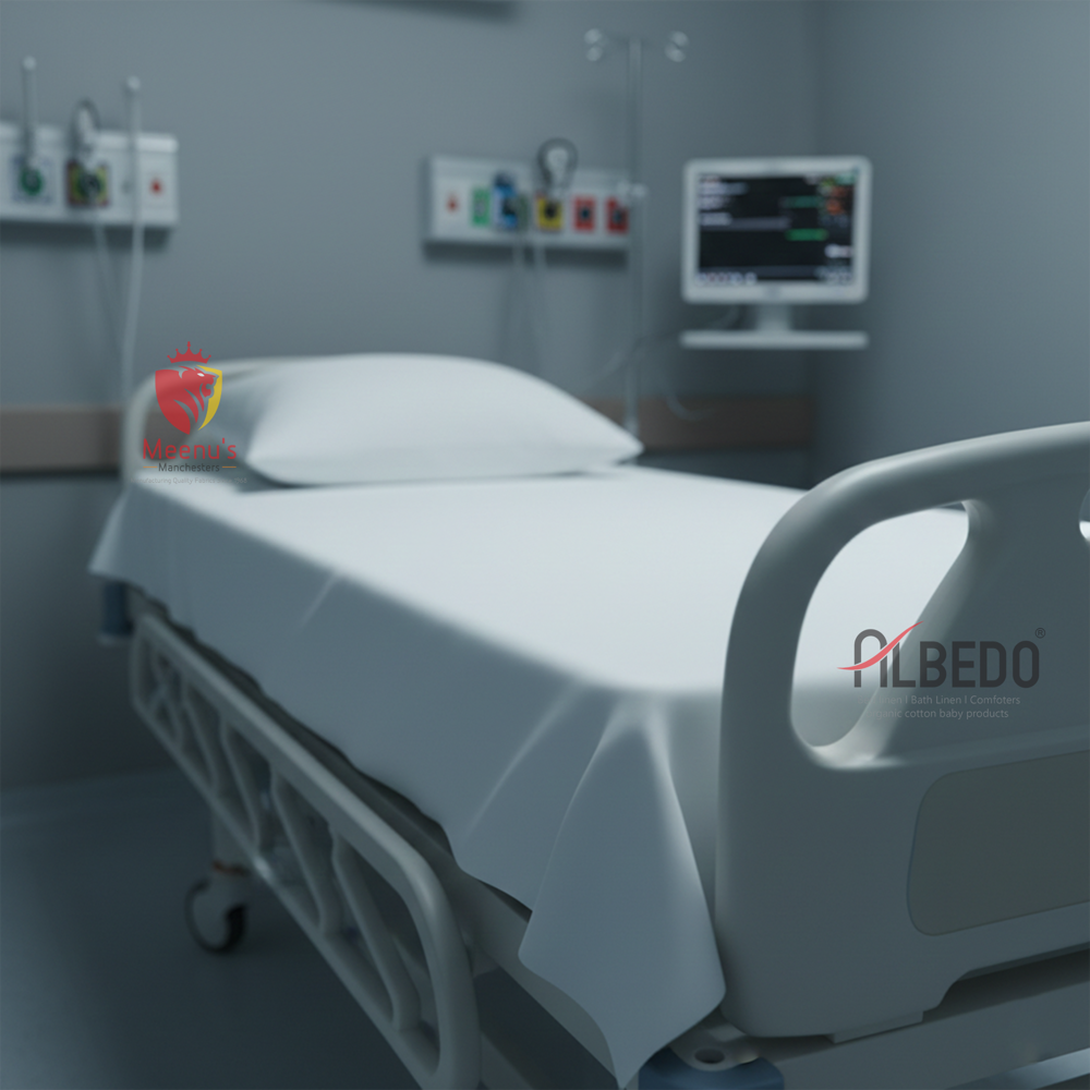 Plain White Hospital Bedsheets - Cotton Material, 60"(w) Inch , Manually Operated, Durable Design For Hospital Use
