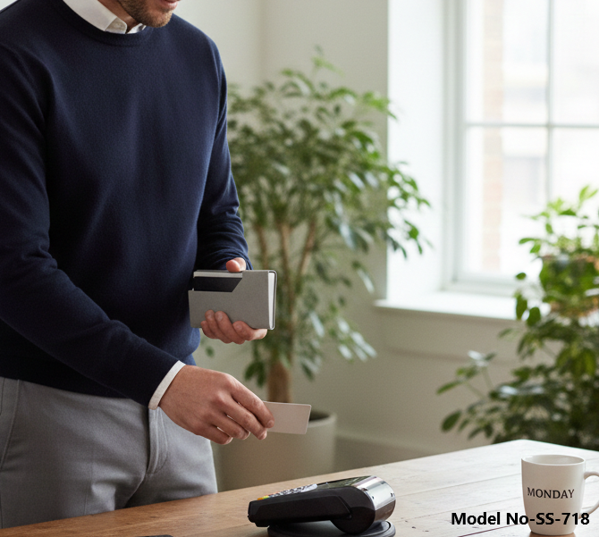 Grey Suede-Finish Leatherette and Metal Visiting Card Holder (SS-718)