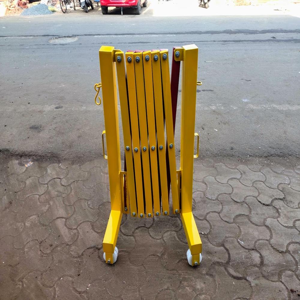 Road Barricade - Steel Structure, Portable Design For Public Safety | Foldable & Adjustable With Red And Yellow Color Pattern