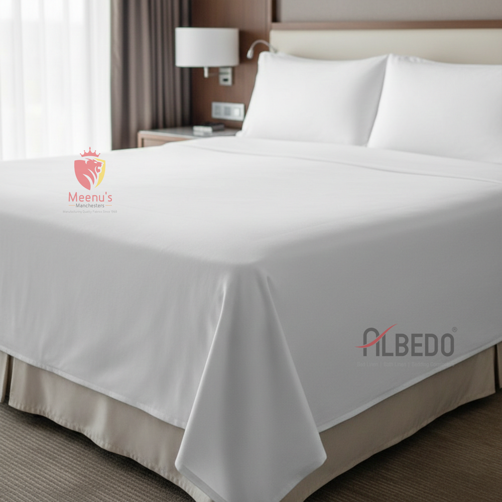 350 TC White Cotton Hotel Bed Sheet