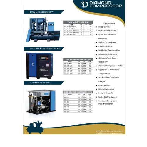 10 Hp Screw Compressor - Air Tank Capacity: 500 Liter (L)
