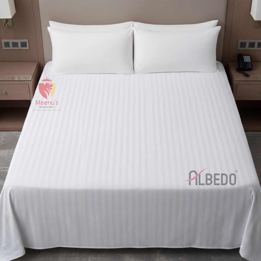 350 TC White Cotton Hotel Bed Sheet