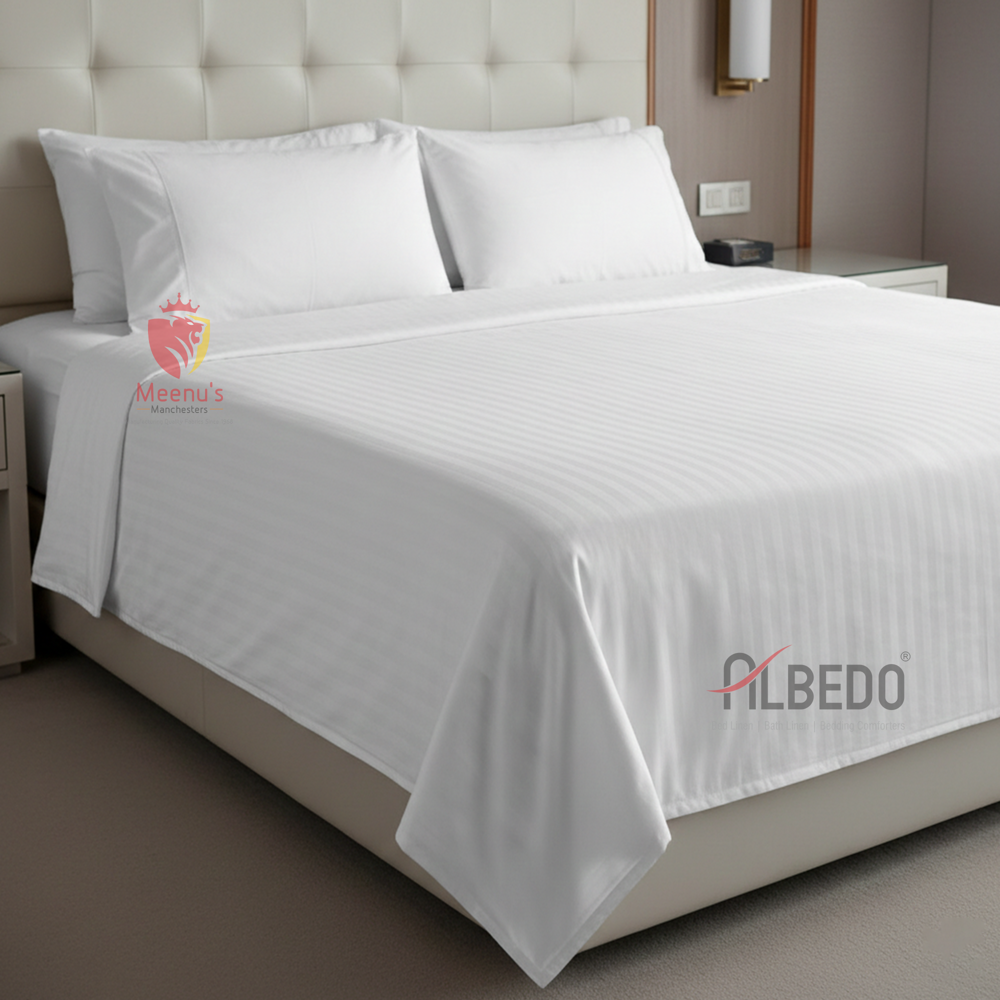 350 TC White Cotton Hotel Bed Sheet