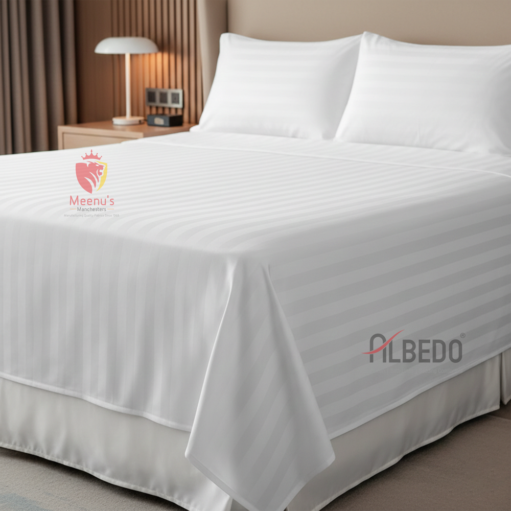 350 TC White Cotton Hotel Bed Sheet