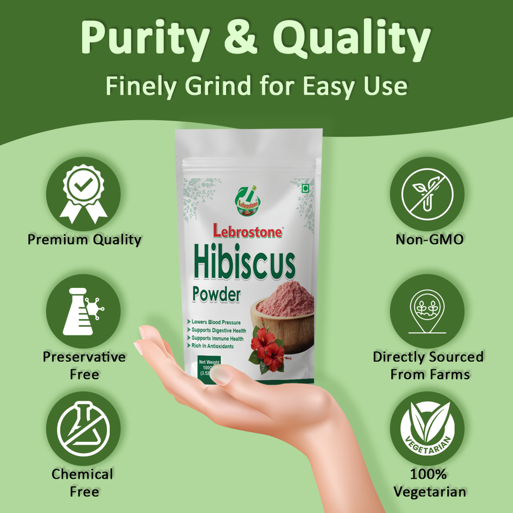 Lebrostone Hibiscus Rosa Sinensis Powder  Enhances Skin Elasticity, Promotes Even Skin Tone, Purifies Complexion, Moisturizes Skin|100g