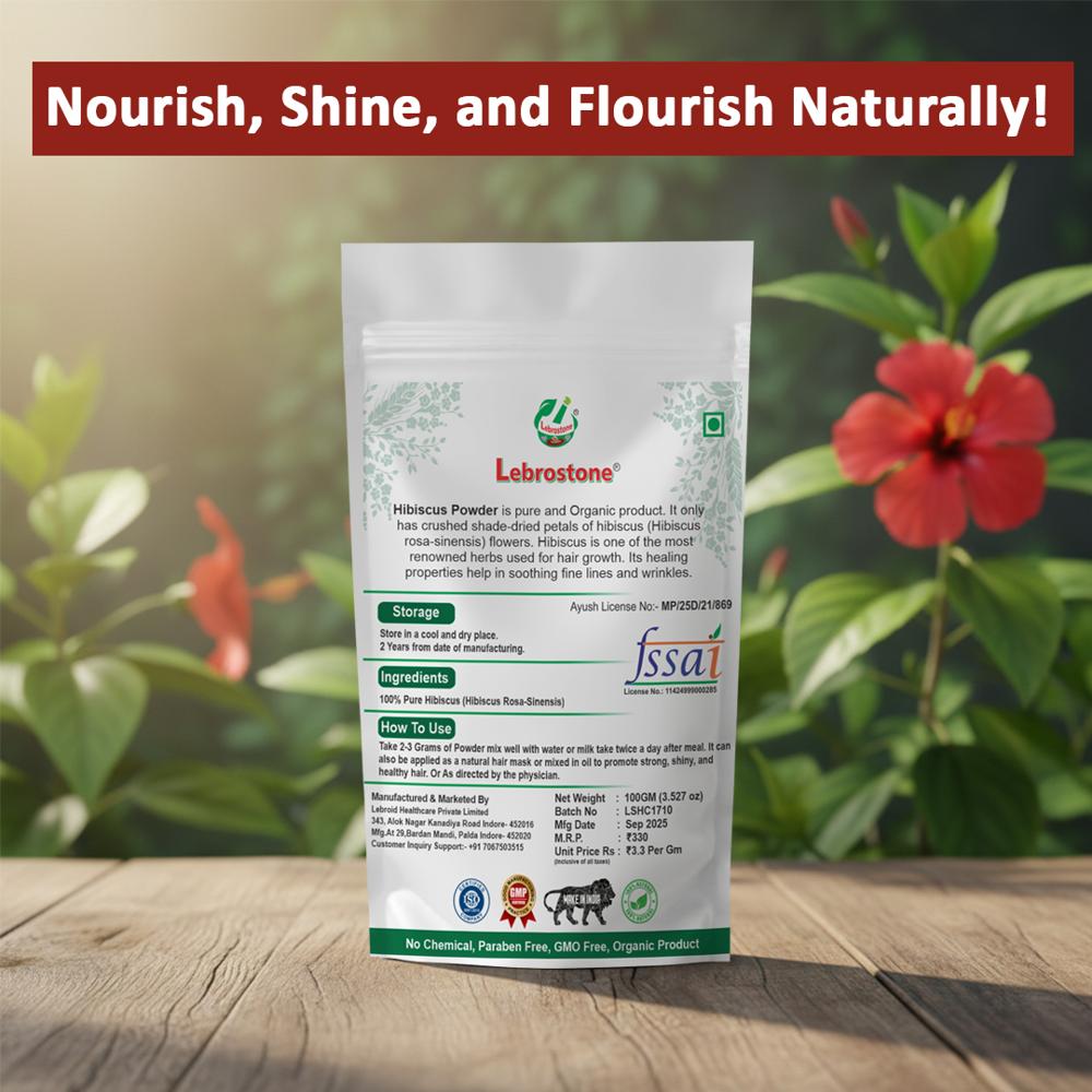Lebrostone Hibiscus Rosa Sinensis Powder  Enhances Skin Elasticity, Promotes Even Skin Tone, Purifies Complexion, Moisturizes Skin|100g