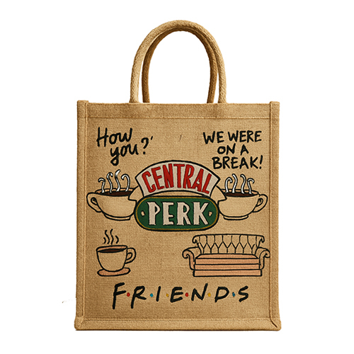 Jute Bags - Color: Natural Beige With Multicolor Print