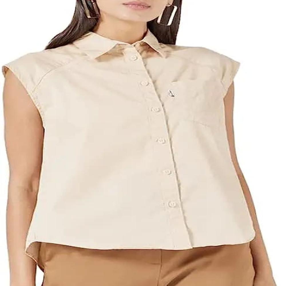 Womens Cotton Sleeveless Boxy Shirt Utility Style Casual Top