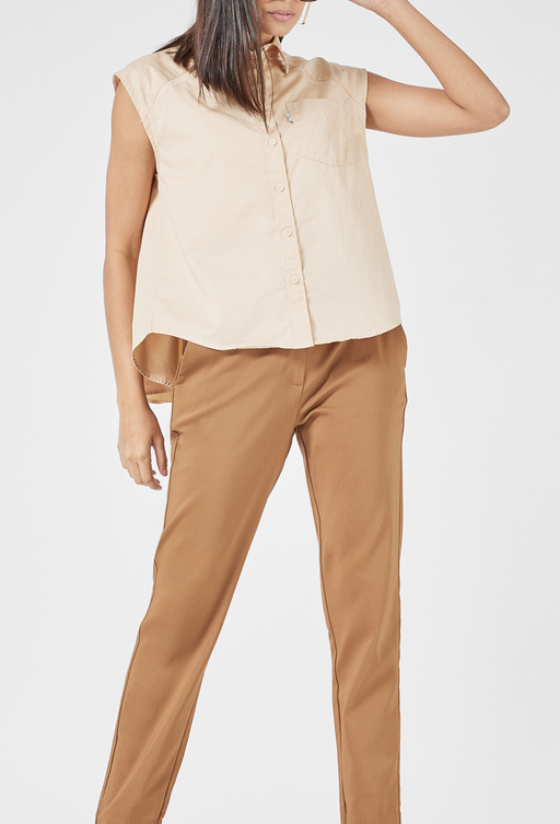 Womens Cotton Sleeveless Boxy Shirt Utility Style Casual Top