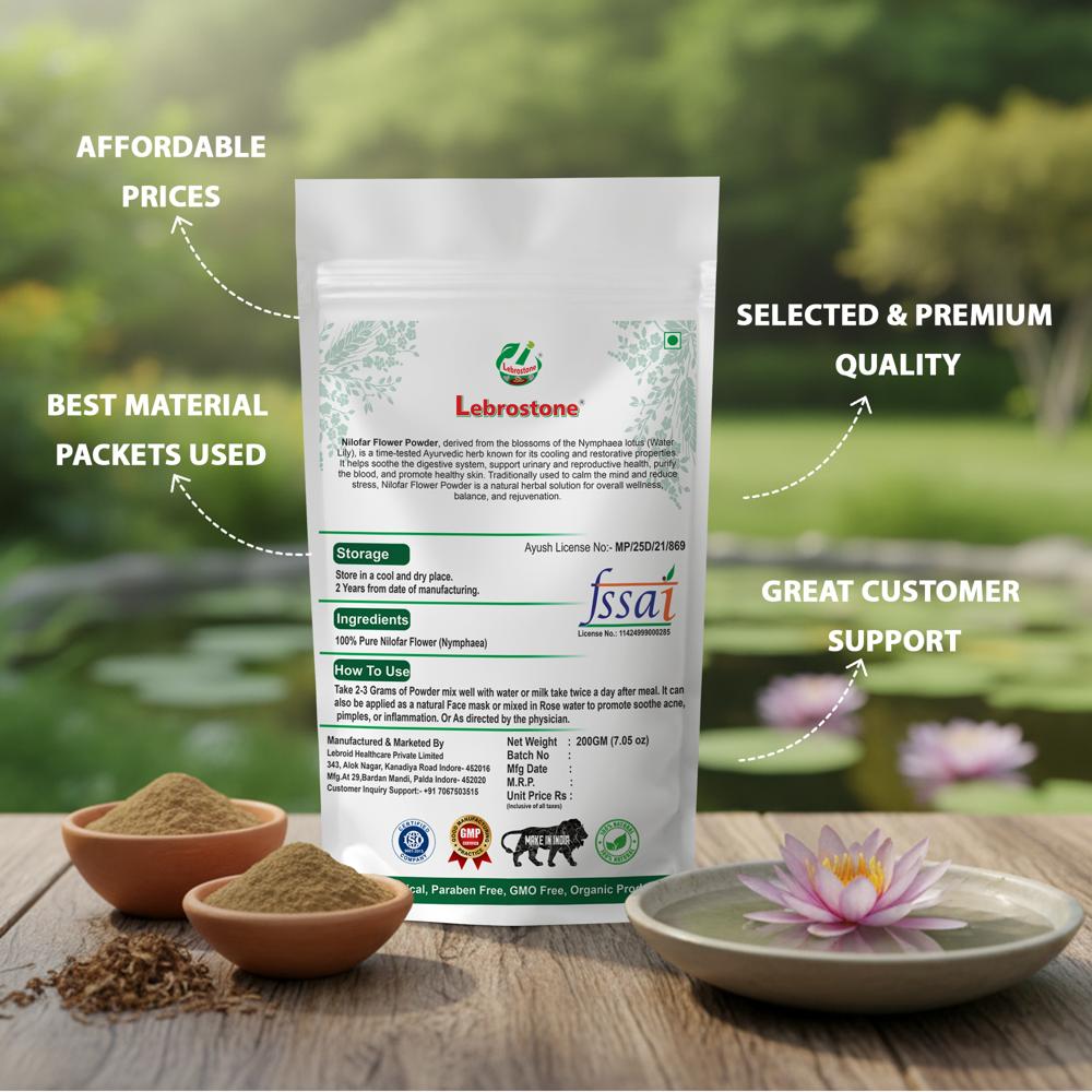 Lebrostone Nilofar Flower Powder for Immunity, Detox, Skin Glow, Digestion & Hair Care(200g)