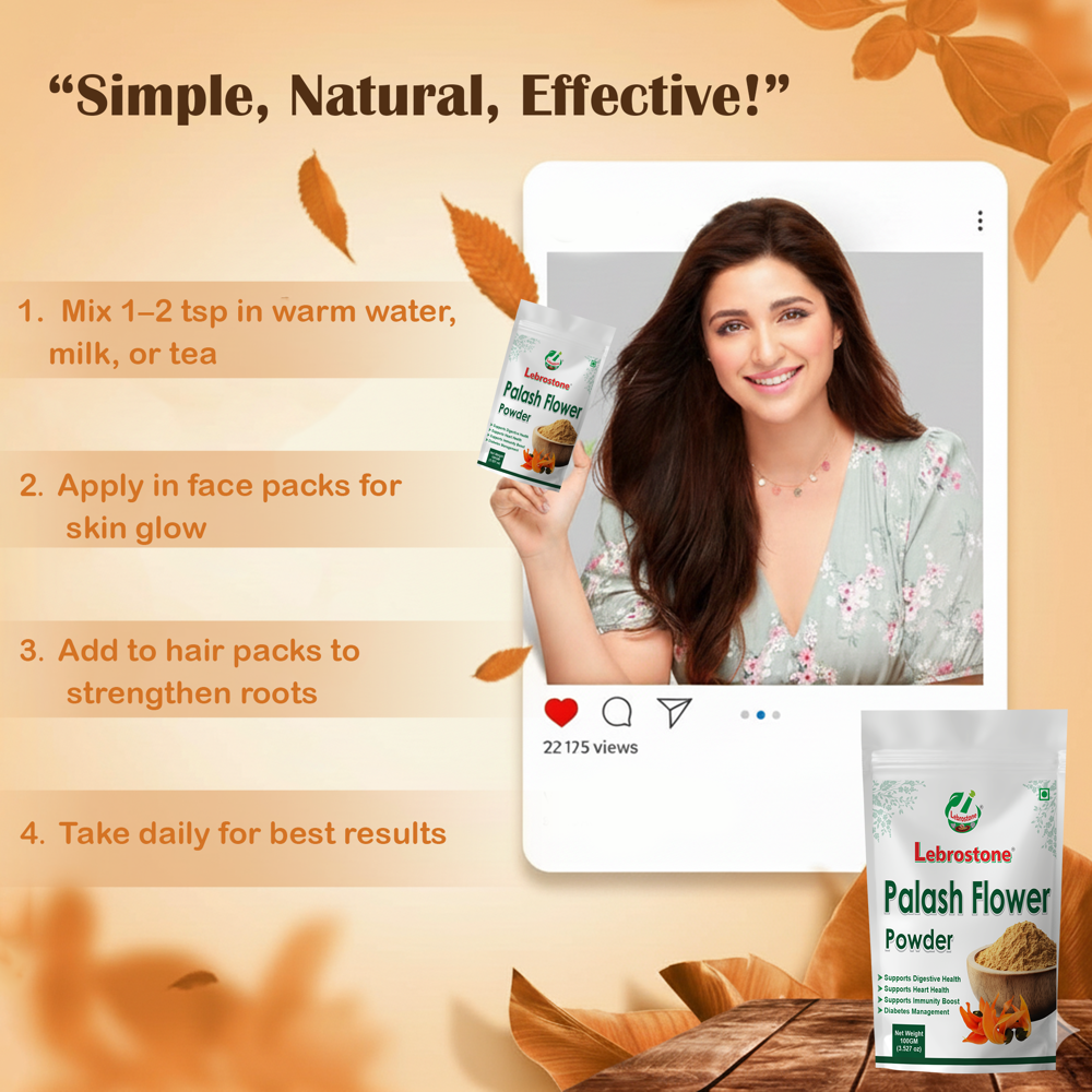 Lebrostone Palash Flowers Powder Skin Glow & Brightness, Hair Nourishment & Strength, Immunity Booster, Detox & Rejuvenation (100g)