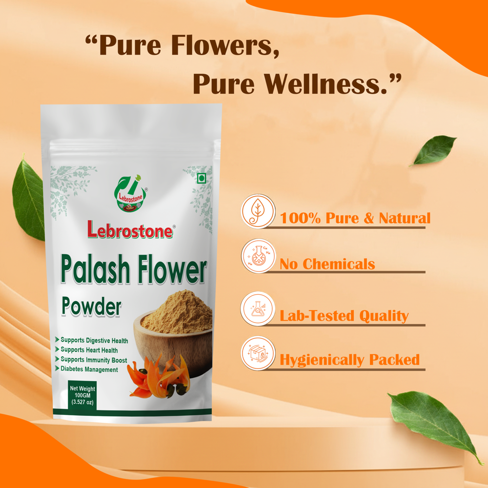 Lebrostone Palash Flowers Powder Skin Glow & Brightness, Hair Nourishment & Strength, Immunity Booster, Detox & Rejuvenation (100g)