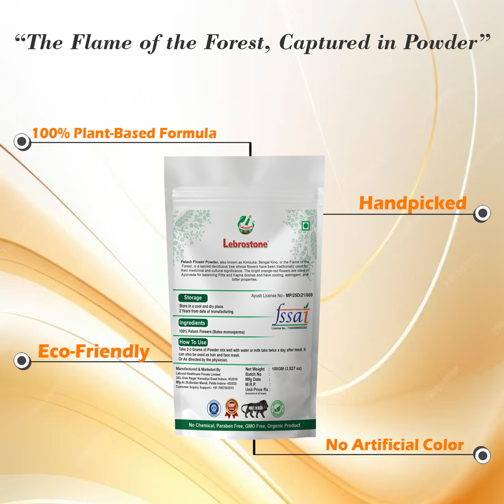 Lebrostone Palash Flowers Powder Skin Glow & Brightness, Hair Nourishment & Strength, Immunity Booster, Detox & Rejuvenation (100g)