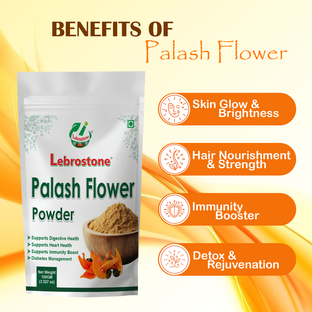 Lebrostone Palash Flowers Powder Skin Glow & Brightness, Hair Nourishment & Strength, Immunity Booster, Detox & Rejuvenation (100g)