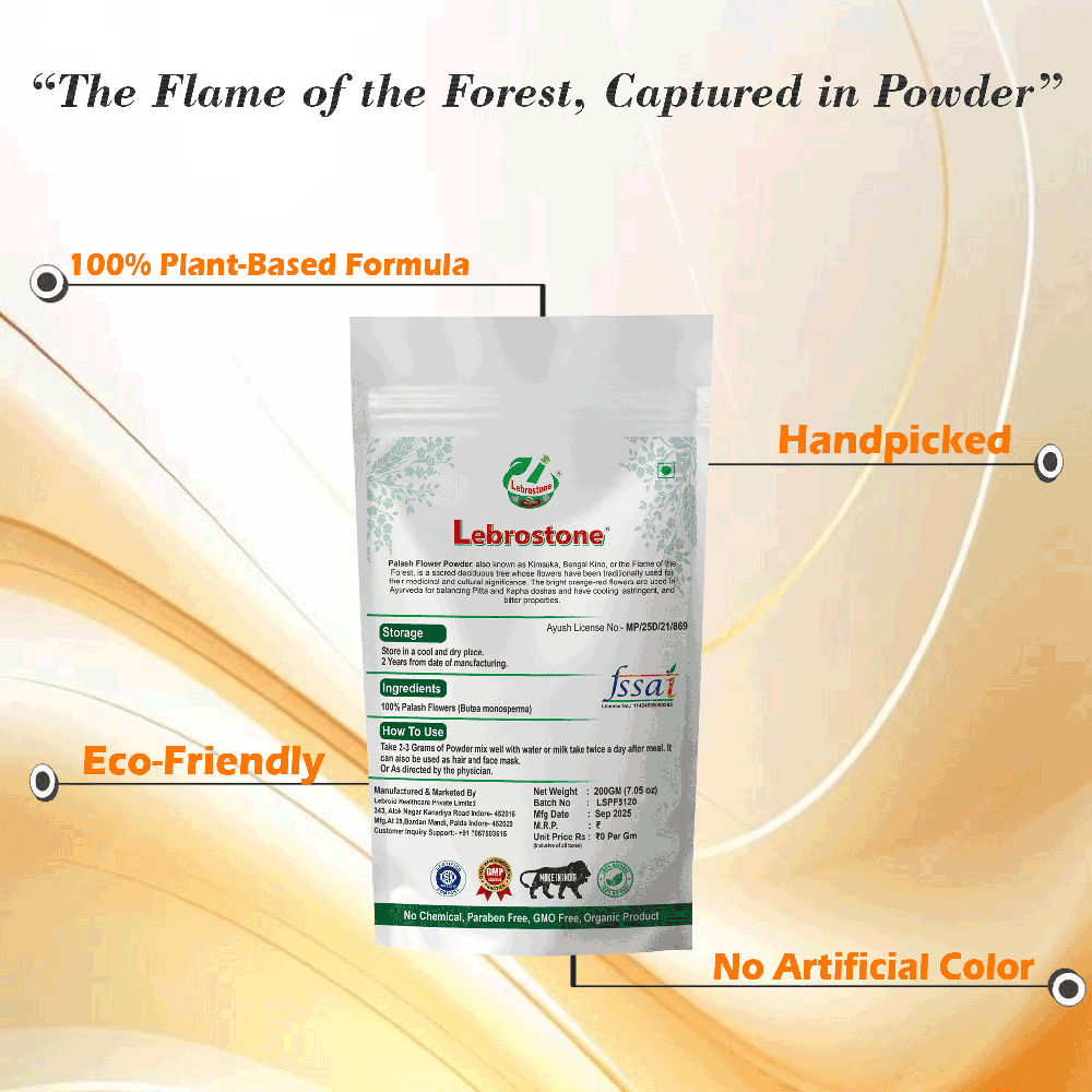 Lebrostone Palash Flowers Powder Skin Glow & Brightness, Hair Nourishment & Strength, Immunity Booster, Detox & Rejuvenation(200g)