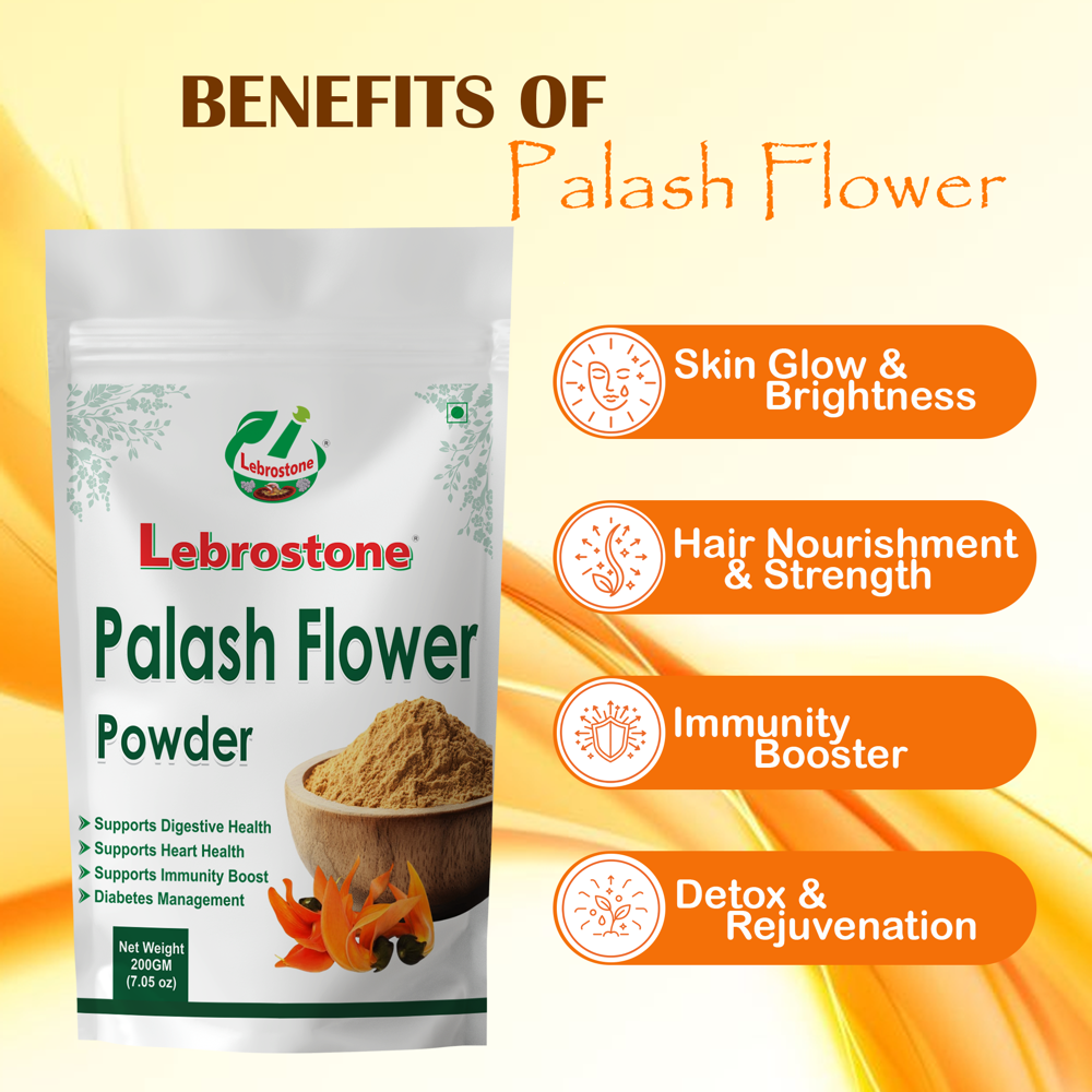 Lebrostone Palash Flowers Powder Skin Glow & Brightness, Hair Nourishment & Strength, Immunity Booster, Detox & Rejuvenation(200g)