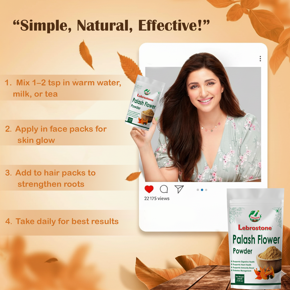 Lebrostone Palash Flowers Powder Skin Glow & Brightness, Hair Nourishment & Strength, Immunity Booster, Detox & Rejuvenation(200g)