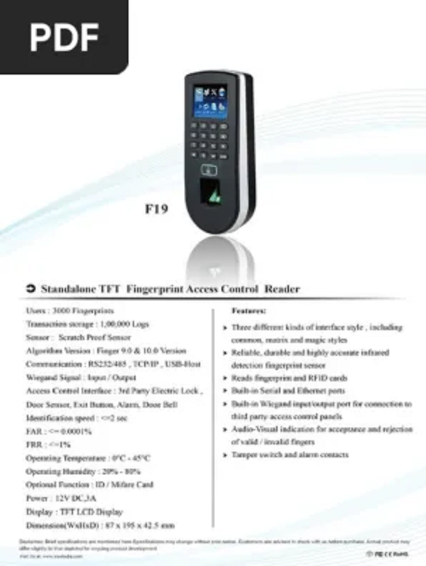 F19 Fingerprint Access Control - Accuracy: <99 %