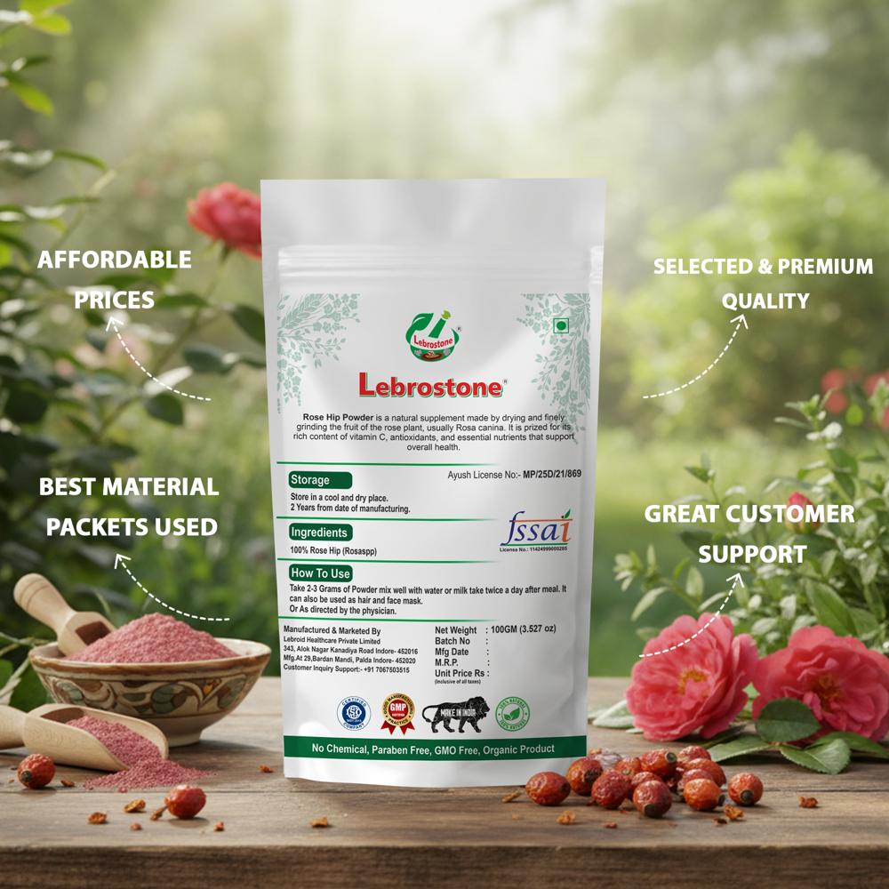 Lebrostone Rose Hip Fruits Powder Supports Joint & Bone Health, Boosts Immunity & Energy, Heart Health Support, Powerful Antioxidant(100g)