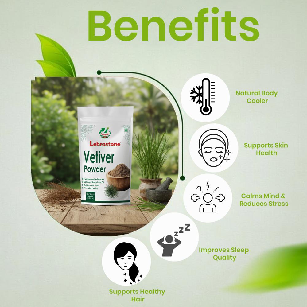Lebrostone Vetiver Face Pack Powder (100g) | Cools Body, Supports Skin Health & Relieves |100g