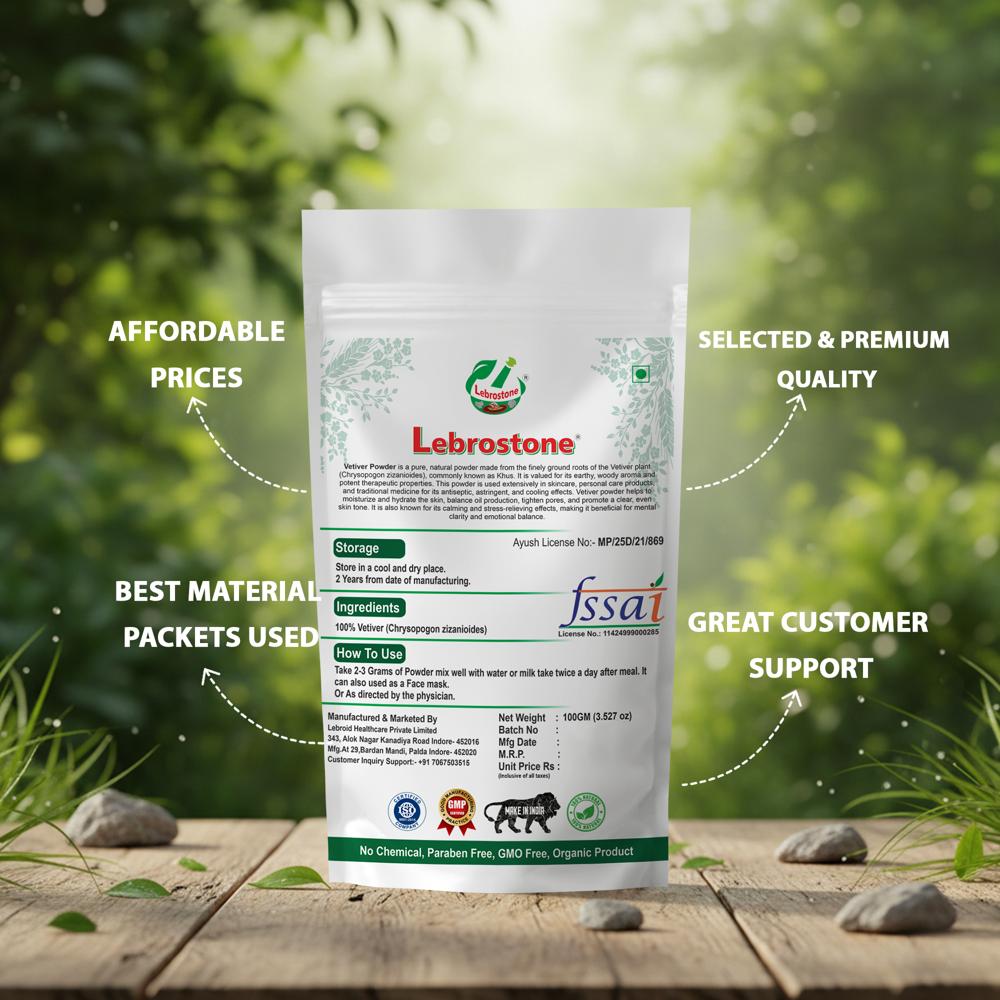 Lebrostone Vetiver Face Pack Powder (100g) | Cools Body, Supports Skin Health & Relieves |100g