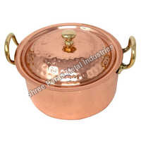 Spm-215 Copper Hammered Design Handi - Pure Copper, Medium 750ml-1.5l, Polished Finish, Tin Lined, Flat Base, Lid Included