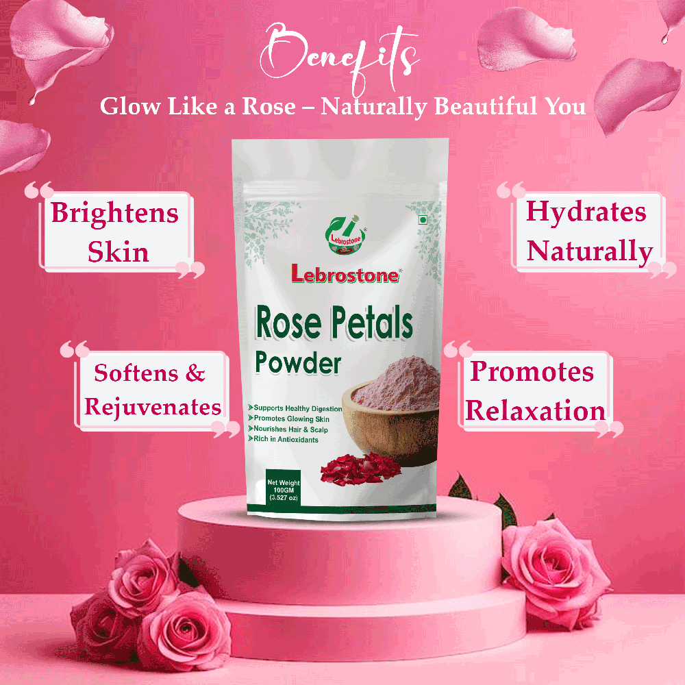 Lebrostone Herbal Rose Petals Powder Natural Skin Brightening, Hydration, Softening & Relaxation Support(100g)
